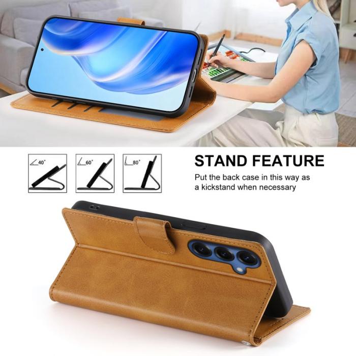 OEM - Samsung Galaxy S26 Plus Fodral Ställ Äkta Läder Flip - Gul