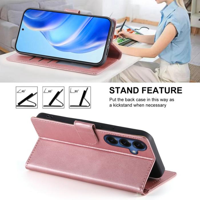 OEM - Samsung Galaxy S26 Fodral Ställ Äkta Läder Flip - Rosa