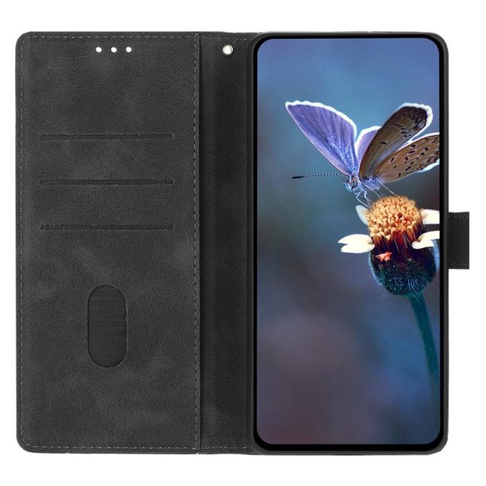 OEM - Samsung Galaxy S26 Plus Fodral Ställ Impräntad Äkta Läder - Svart