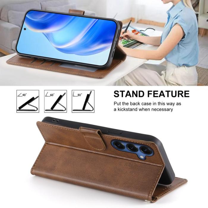 OEM - Samsung Galaxy S26 Plus Fodral Ställ PU Läder Flip Skydd - Brun