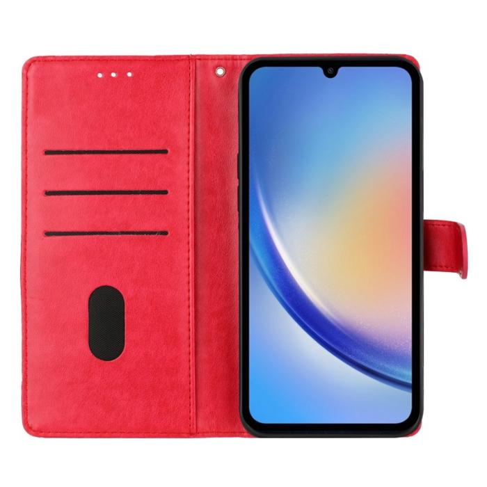 OEM - Samsung Galaxy S26 Plus Fodral Äkta Läder Flip Cover - Röd