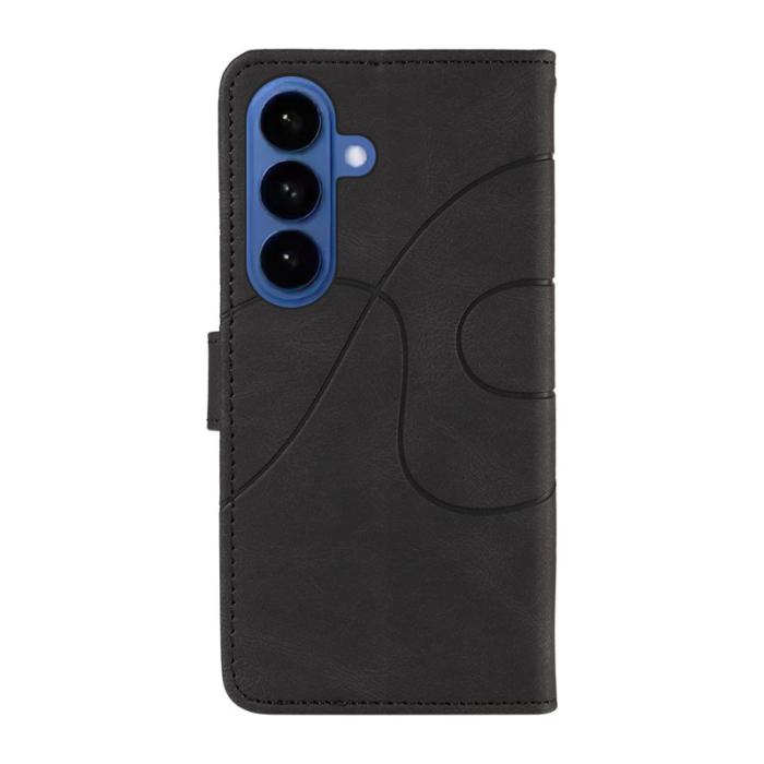 OEM - Samsung Galaxy S26 Plus Fodral Äkta Läder Ställ med Kurvad Design - Svart