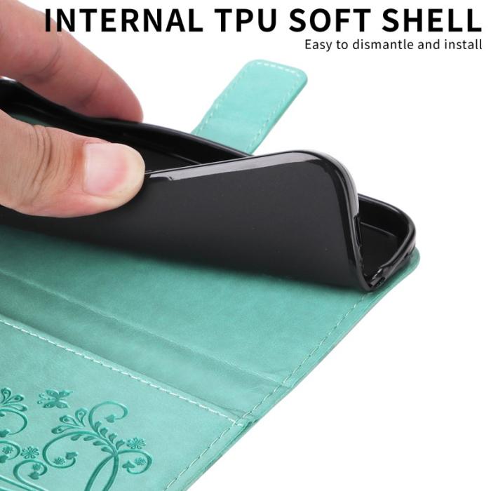 OEM - Samsung Galaxy S26 Plus Fodral Blommönster Impräntat Äkta Läder - Grön