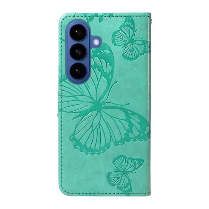 OEM - Samsung Galaxy S26 Plus Fodral Blommönster Impräntat Äkta Läder - Grön