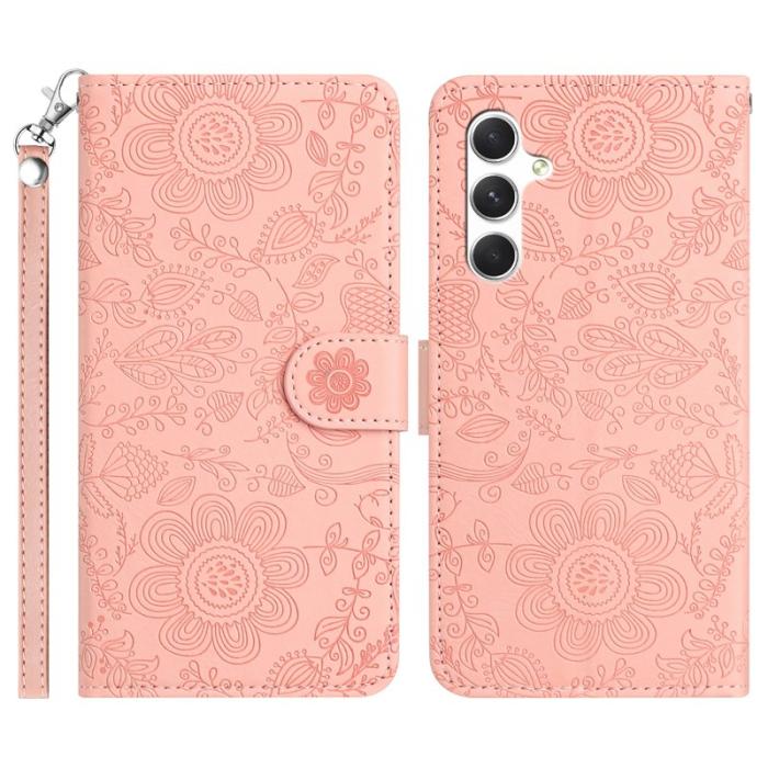OEM - Samsung Galaxy S26 Plus Fodral Blommotiv Äkta Läder Flip - Rosa