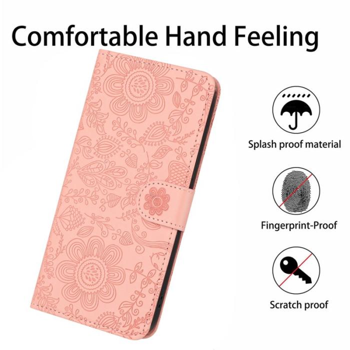 OEM - Samsung Galaxy S26 Plus Fodral Blommotiv Äkta Läder Flip - Rosa