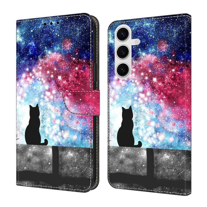 OEM - Samsung Galaxy S26 Plus Fodral Flip PU Läder Mönster - Stjärnhimmel Katt