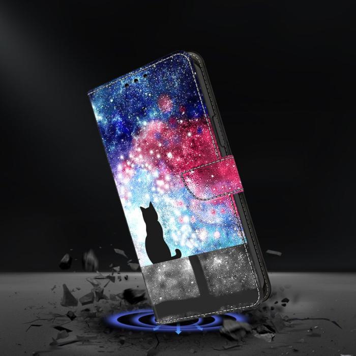OEM - Samsung Galaxy S26 Plus Fodral Flip PU Läder Mönster - Stjärnhimmel Katt