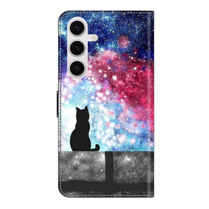 OEM - Samsung Galaxy S26 Plus Fodral Flip PU Läder Mönster - Stjärnhimmel Katt