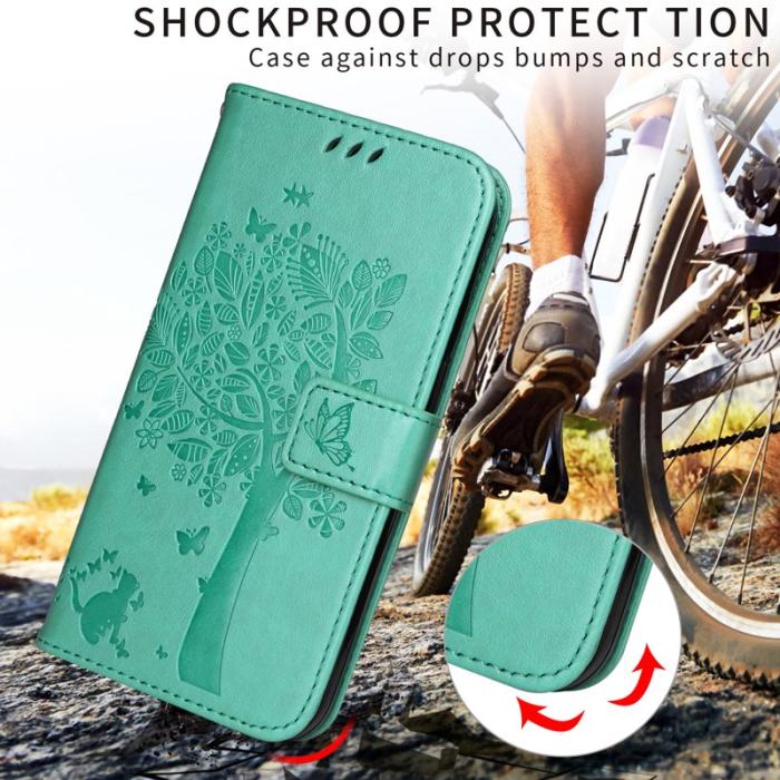 OEM - Samsung Galaxy S26 Plus Fodral PU Läder Kattträd Mönster - Grön