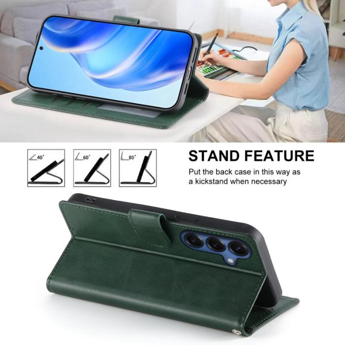 OEM - Samsung Galaxy S26 Plus Fodral Ställ Äkta Läder Flip - Grön