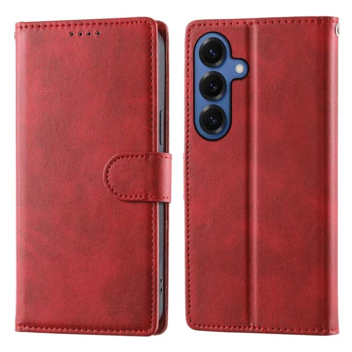 OEM - Samsung Galaxy S26 Plus Fodral Ställ Äkta Läder Flip Skydd - Röd
