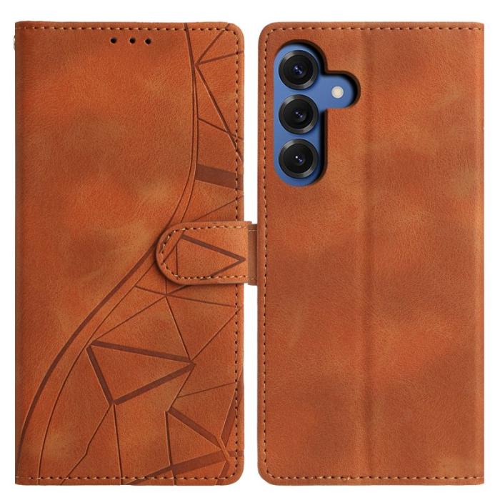 OEM - Samsung Galaxy S26 Plus Fodral Ställ Impräntad Mönster Äkta Läder - Brun