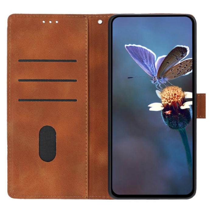 OEM - Samsung Galaxy S26 Plus Fodral Ställ Impräntad Mönster Äkta Läder - Brun