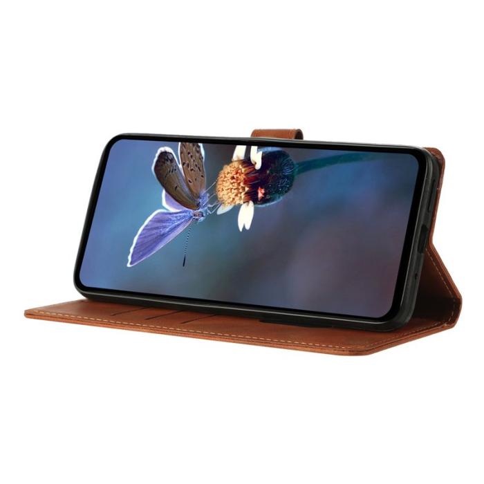 OEM - Samsung Galaxy S26 Plus Fodral Ställ Impräntad Mönster Äkta Läder - Brun