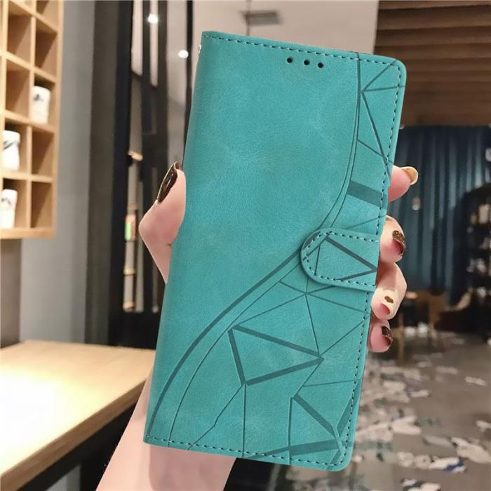 OEM - Samsung Galaxy S26 Plus Fodral Ställ Impräntad Mönster Äkta Läder - Grön