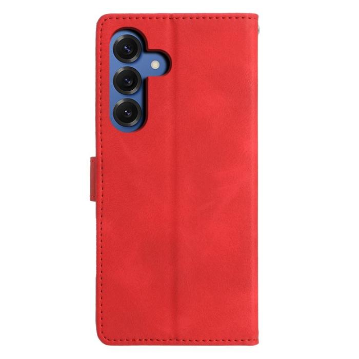 OEM - Samsung Galaxy S26 Plus Fodral Ställ Impräntad Triangelmönster Äkta Läder - Röd