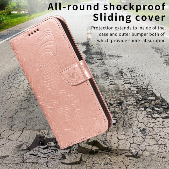 OEM - Samsung Galaxy S26 Plus Skal Fjärilsmönster PU Läder - Roséguld