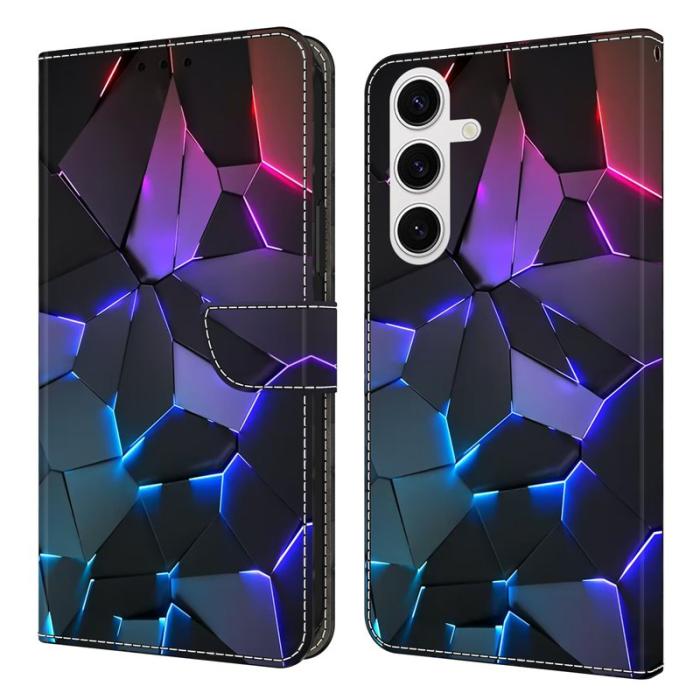 OEM - Samsung Galaxy S26 Plus Skal TPU + Konstläder Flip - Blå Sprickor