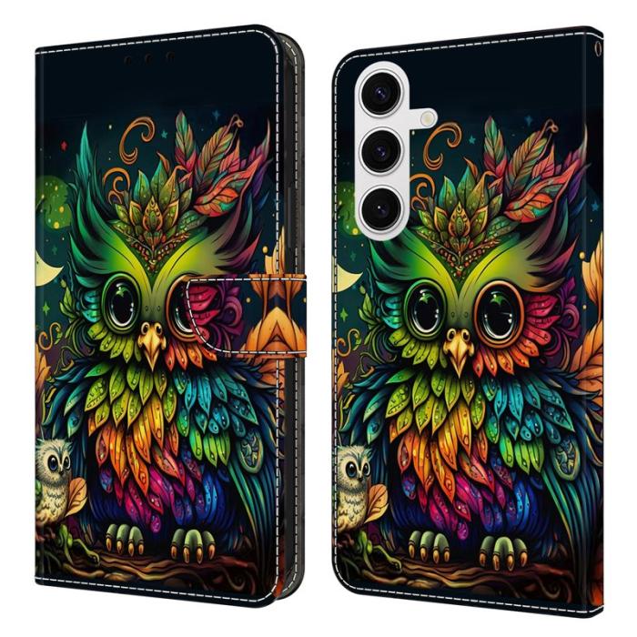 OEM - Samsung Galaxy S26 Plus Skal TPU + Konstläder Flip - Färgglad Uggla