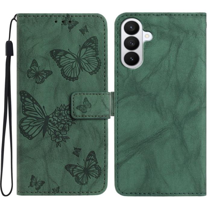 OEM - Samsung Galaxy S26 Pro Fodral Äkta Läder Blomma Prägling - Grön