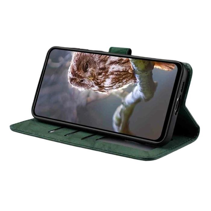 OEM - Samsung Galaxy S26 Pro Fodral Äkta Läder Blomma Prägling - Grön