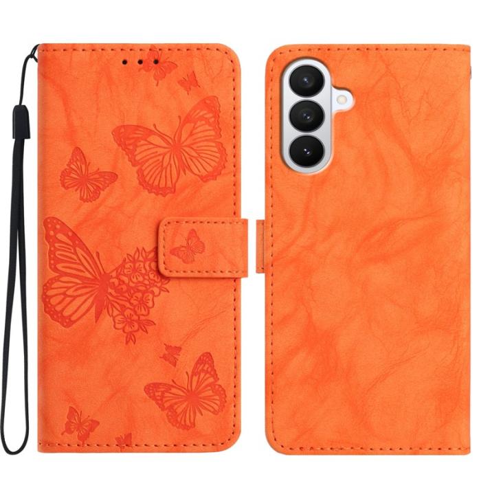 OEM - Samsung Galaxy S26 Pro Fodral Äkta Läder Blomma Prägling - Orange
