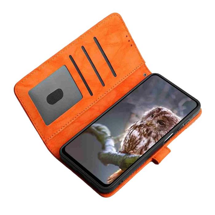 OEM - Samsung Galaxy S26 Pro Fodral Äkta Läder Blomma Prägling - Orange