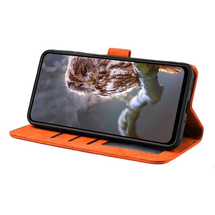 OEM - Samsung Galaxy S26 Pro Fodral Äkta Läder Blomma Prägling - Orange