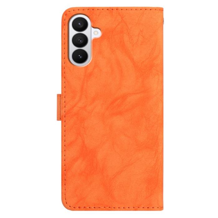 OEM - Samsung Galaxy S26 Pro Fodral Äkta Läder Blomma Prägling - Orange