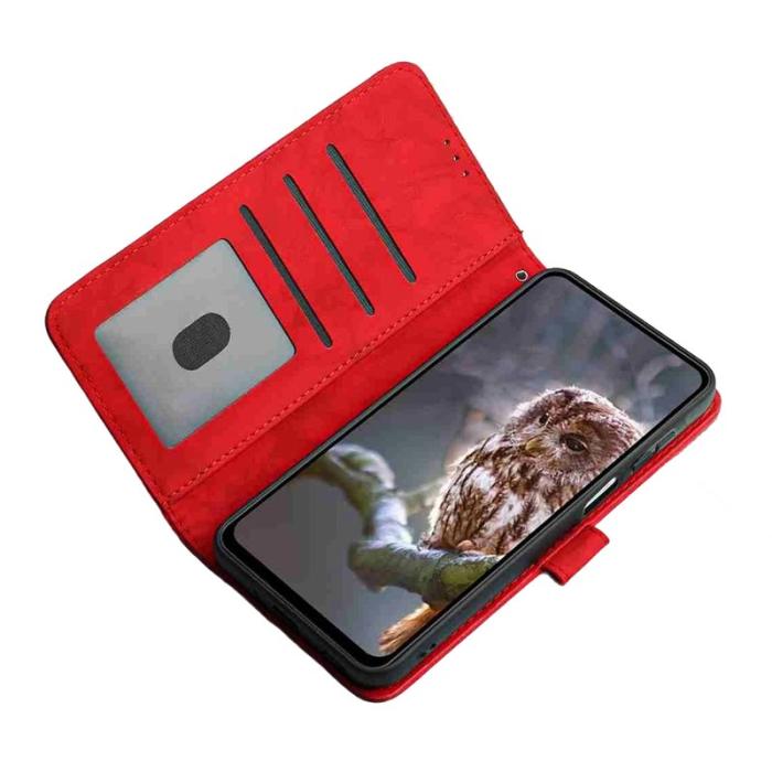 OEM - Samsung Galaxy S26 Pro Fodral Äkta Läder Blomma Prägling - Röd