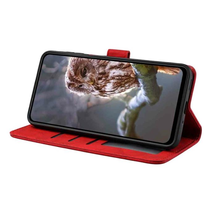 OEM - Samsung Galaxy S26 Pro Fodral Äkta Läder Blomma Prägling - Röd