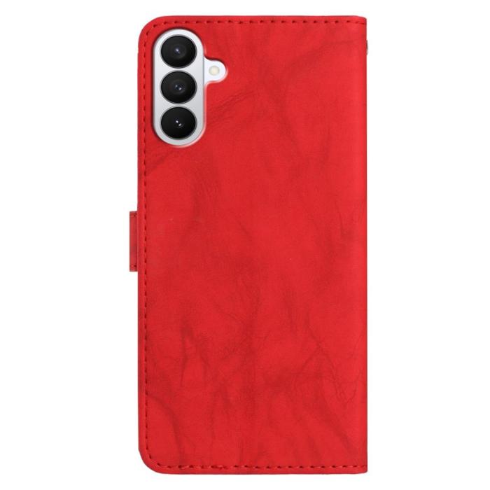 OEM - Samsung Galaxy S26 Pro Fodral Äkta Läder Blomma Prägling - Röd