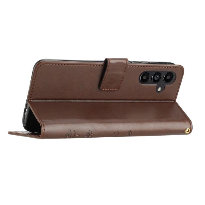 OEM - Samsung Galaxy S26 / S26 Pro Fodral Äkta Läder Blomma - Brun