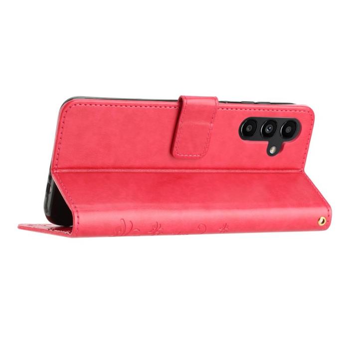 OEM - Samsung Galaxy S26 / S26 Pro Fodral Äkta Läder Blomma - Röd