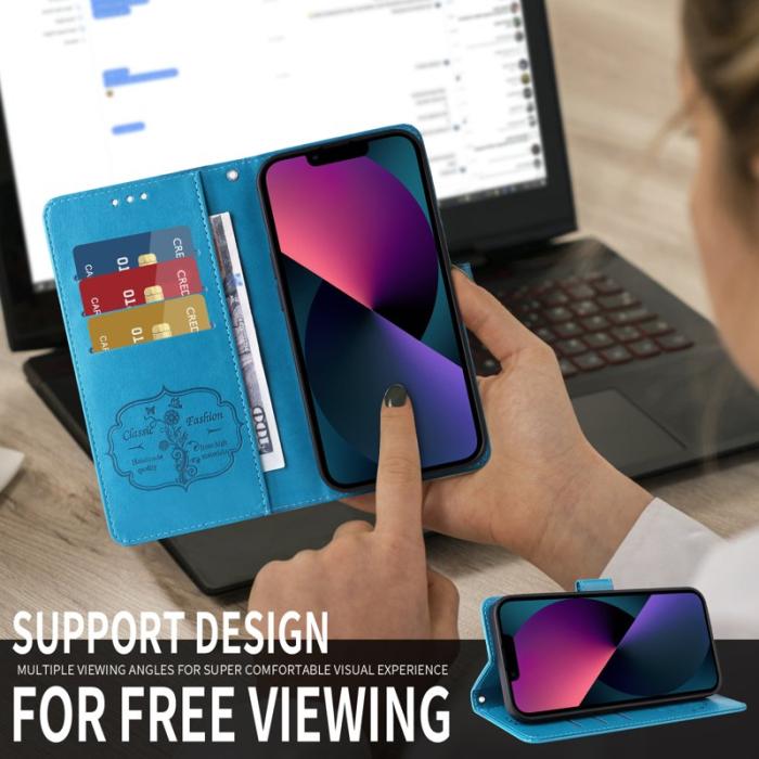 OEM - Samsung Galaxy S26 / S26 Pro Fodral Äkta Läder Blomtryck - Blå