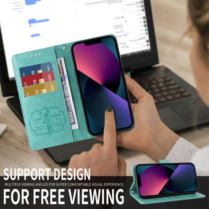 OEM - Samsung Galaxy S26 / S26 Pro Fodral Äkta Läder Blomtryck - Grön