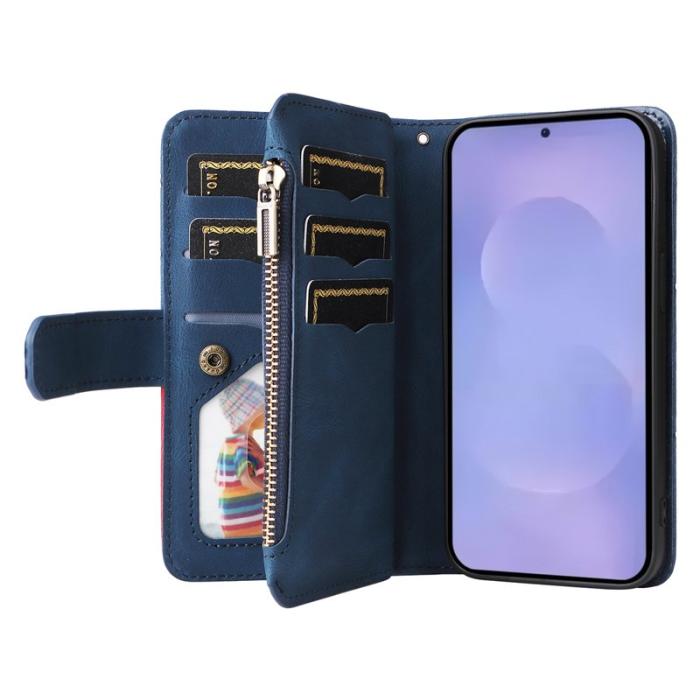 OEM - Samsung Galaxy S26 / S26 Pro Fodral Äkta Läder Med Rem Dragkedja - Blå