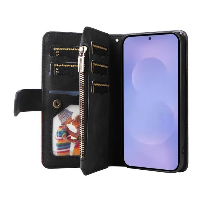 OEM - Samsung Galaxy S26 / S26 Pro Fodral Äkta Läder Med Rem Dragkedja - Svart