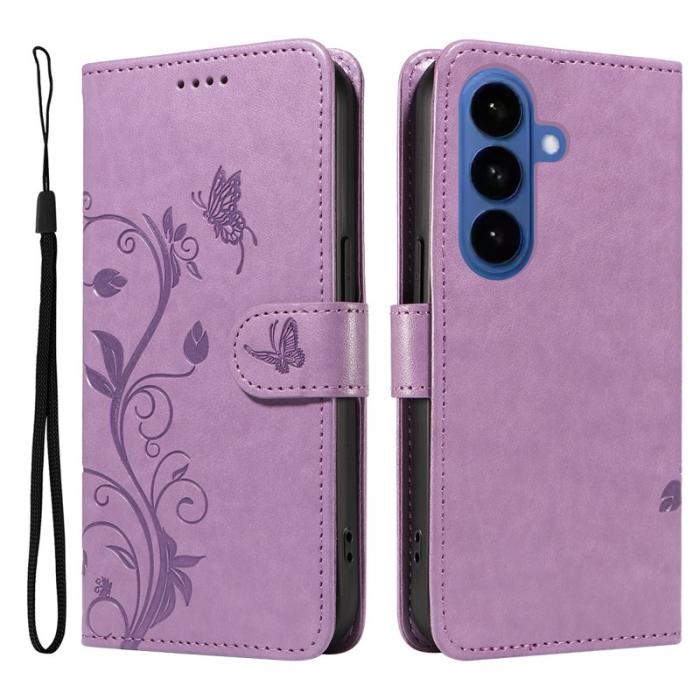 OEM - Samsung Galaxy S26 / S26 Pro Fodral Konstläder Blommönster - Ljuslila