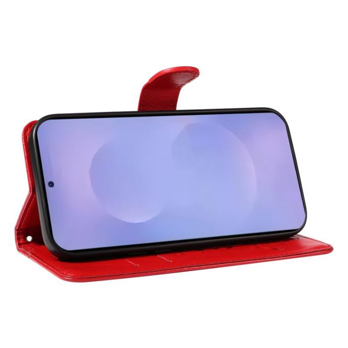 OEM - Samsung Galaxy S26 / S26 Pro Fodral Konstläder Blommönster - Röd