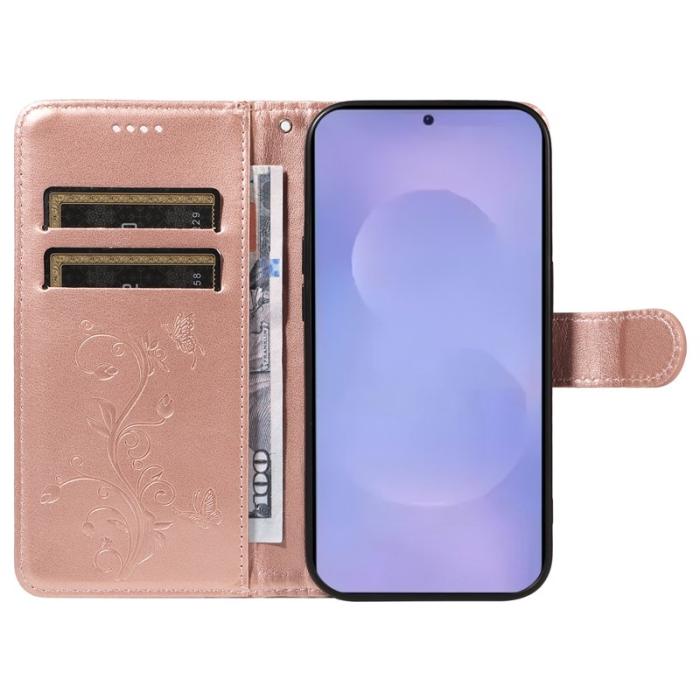 OEM - Samsung Galaxy S26 / S26 Pro Fodral Konstläder Blommönster - Roséguld