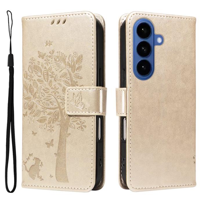 OEM - Samsung Galaxy S26 / S26 Pro Fodral Konstläder Kattträd - Guld
