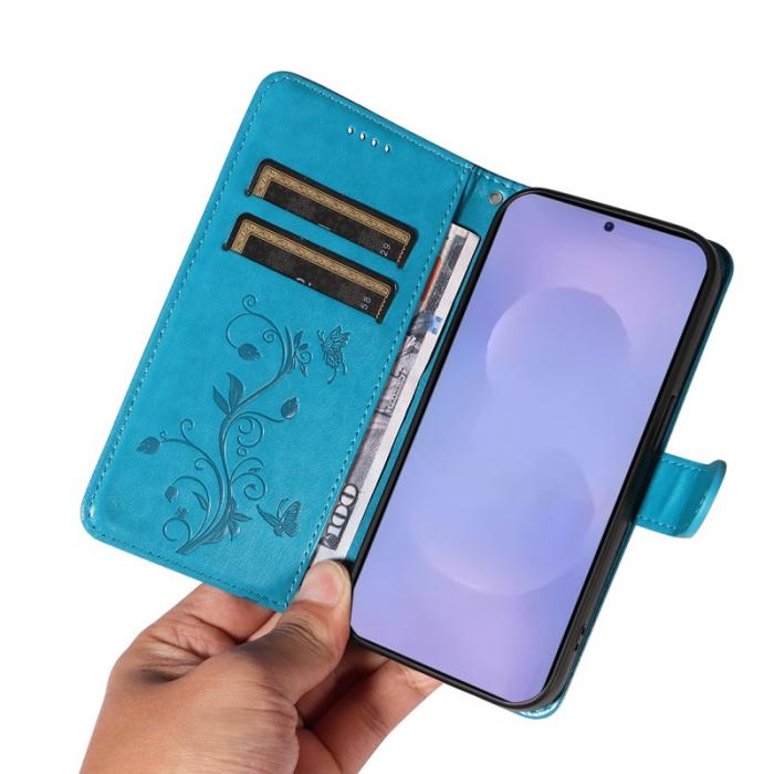 OEM - Samsung Galaxy S26 / S26 Pro Fodral PU Läder Blommönster - Blå