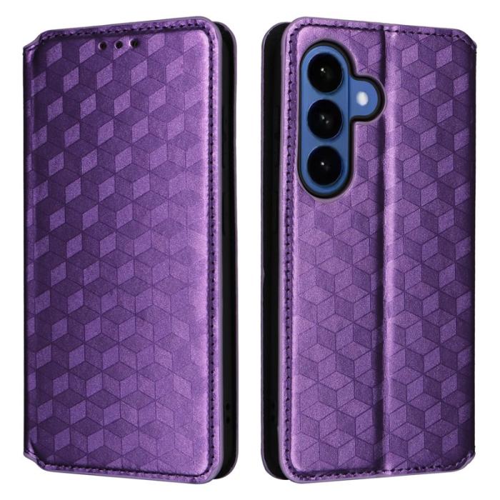 OEM - Samsung Galaxy S26 / S26 Pro Fodral Rhombus Prägling Äkta Läder - Lila