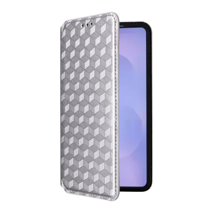 OEM - Samsung Galaxy S26 / S26 Pro Fodral Rhombus Prägling Äkta Läder - Silver