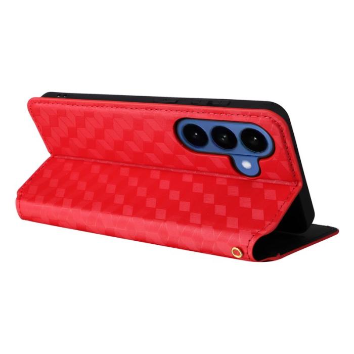 OEM - Samsung Galaxy S26 / S26 Pro Fodral Rombmönstrad Äkta Läder - Röd