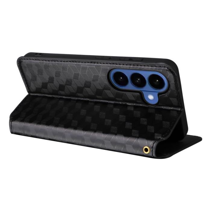 OEM - Samsung Galaxy S26 / S26 Pro Fodral Rombmönstrad Äkta Läder - Svart