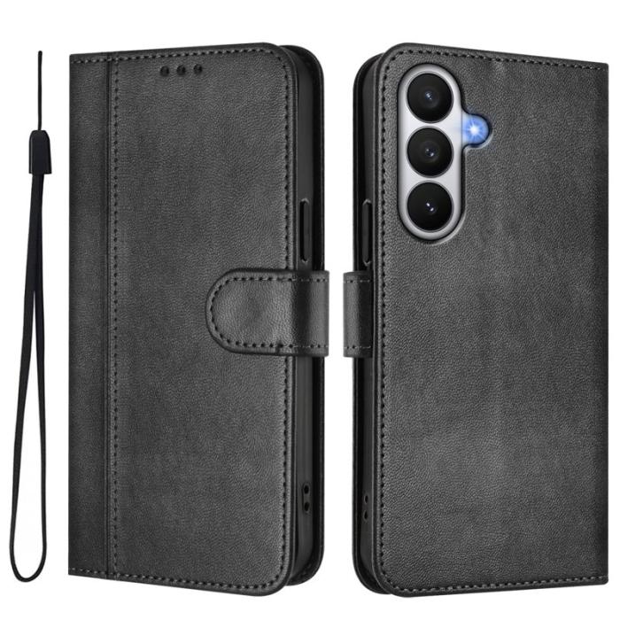OEM - Samsung Galaxy S26 / S26 Pro Fodral Ställ Retro Textur Äkta Läder - Svart