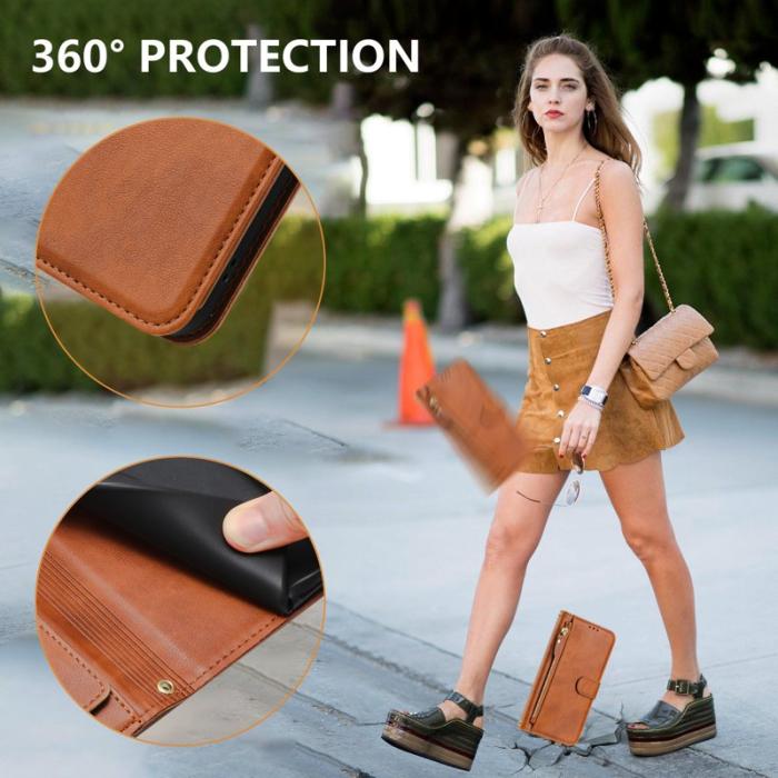 OEM - Samsung Galaxy S26 / S26 Pro Skal Fodral Med Dragkedja Äkta Läder - Brun